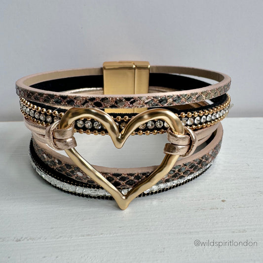 Rose Layered Heart Cuff Bracelet