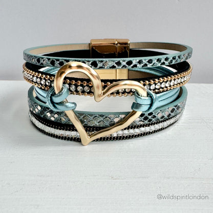 Blue Layered Heart Cuff Bracelet