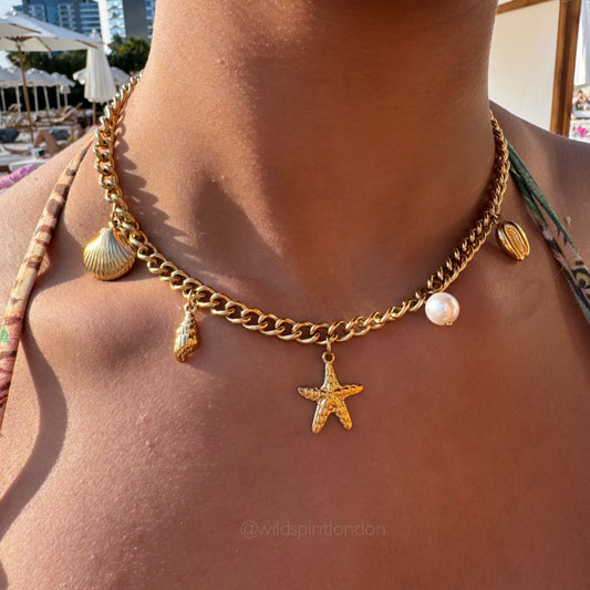 Waterproof 18K Gold Beachcomber Charm Necklace