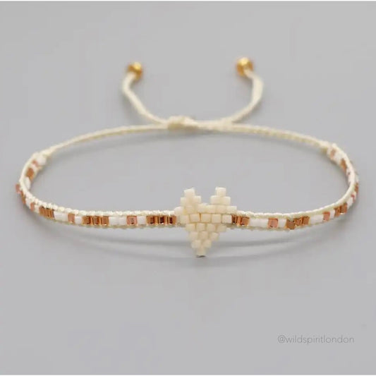 White Heart Beaded Bracelet