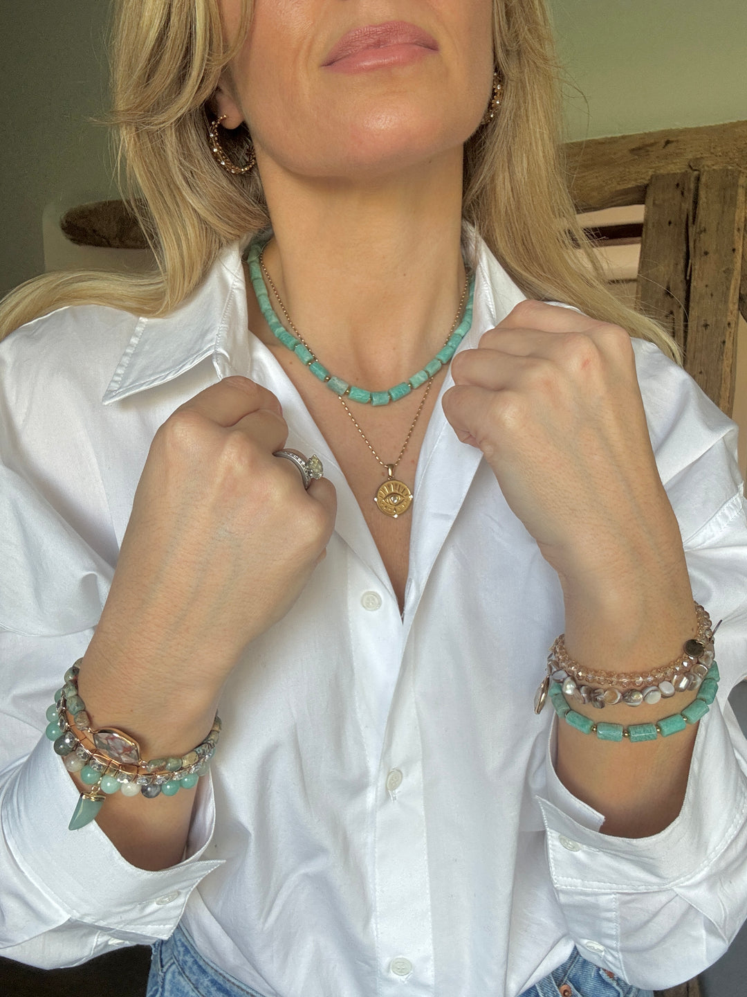 Amazonite Rock Gold Plated Waterproof Necklace