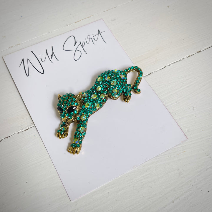 Teal Cheetah Brooch