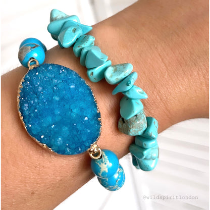 Cyan Set of 2 Natural Stone Bracelets