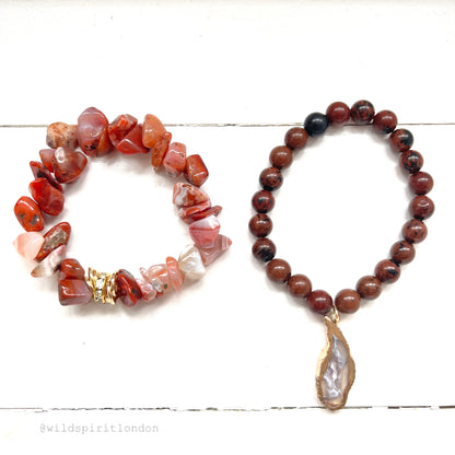 Red Oak Bling Set of 2 Natural Stone Bracelets