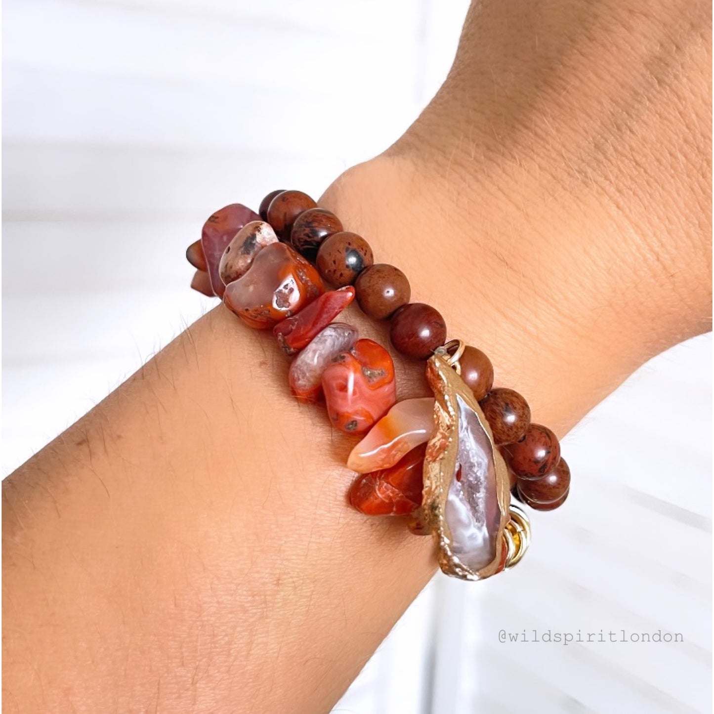 Red Oak Bling Set of 2 Natural Stone Bracelets