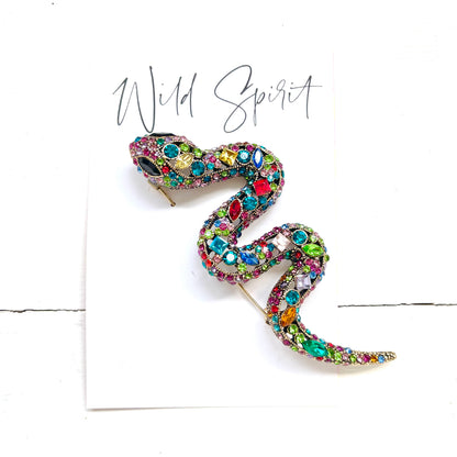 Big Multi Jewel Snake Brooch