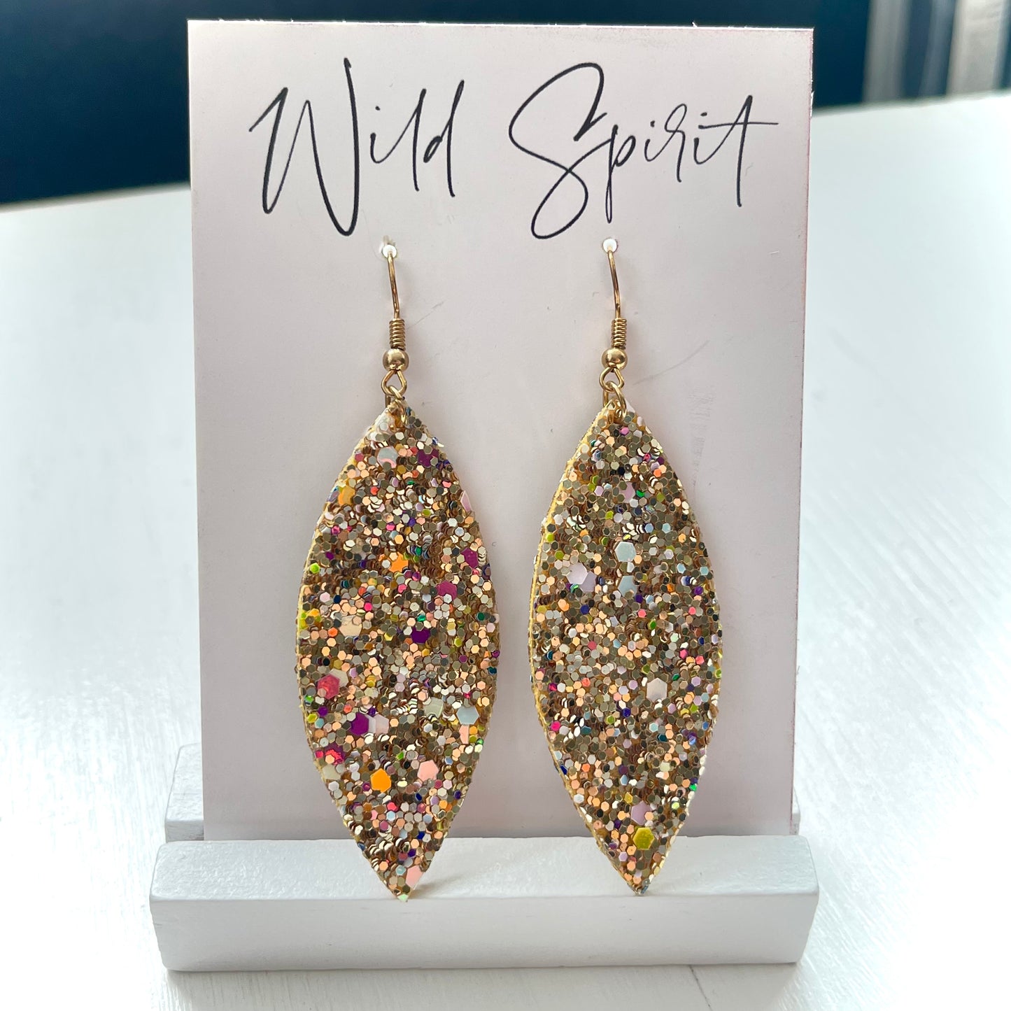 Gold Sparkle Leaf Drop Earrings