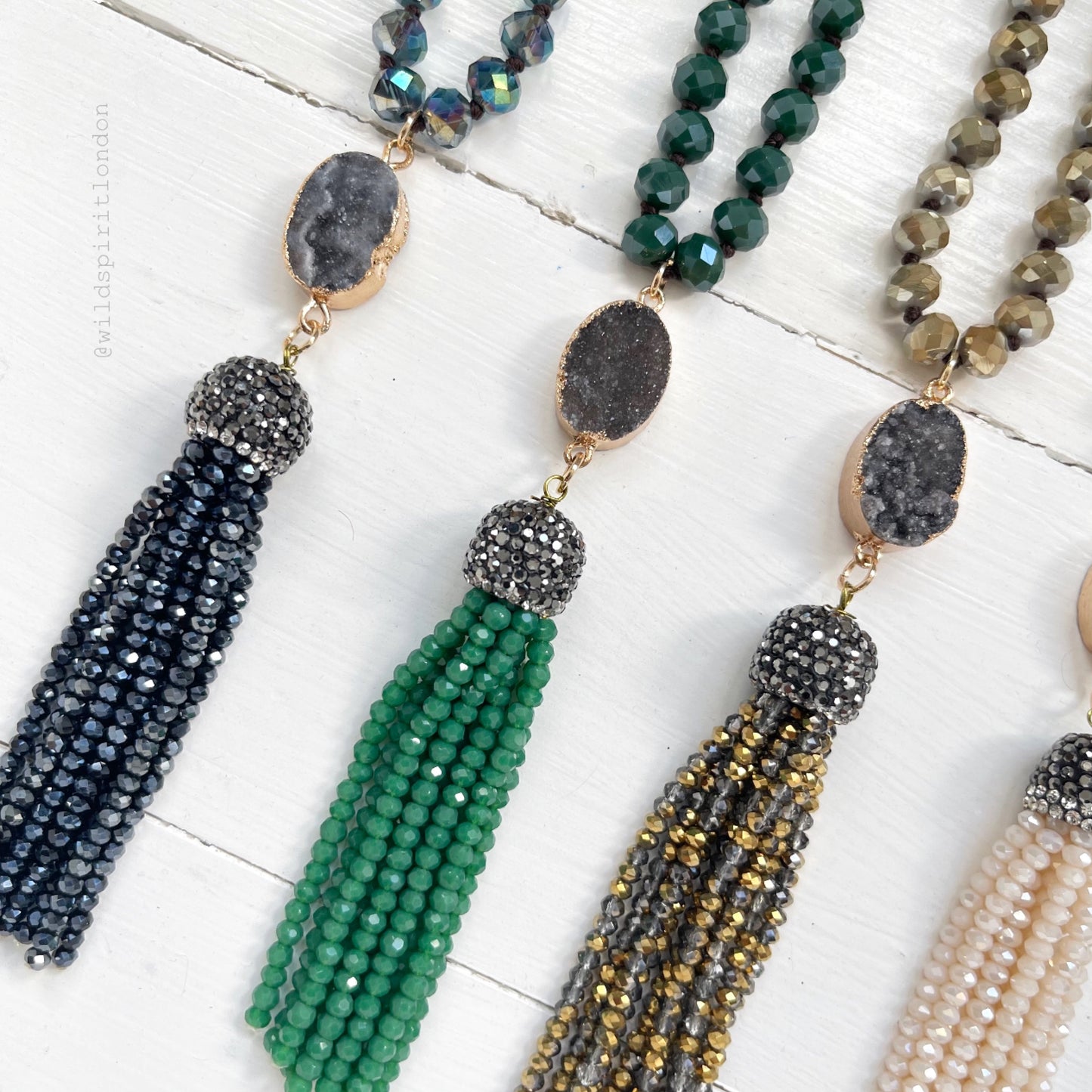 Navy Druzy Tassel Necklace