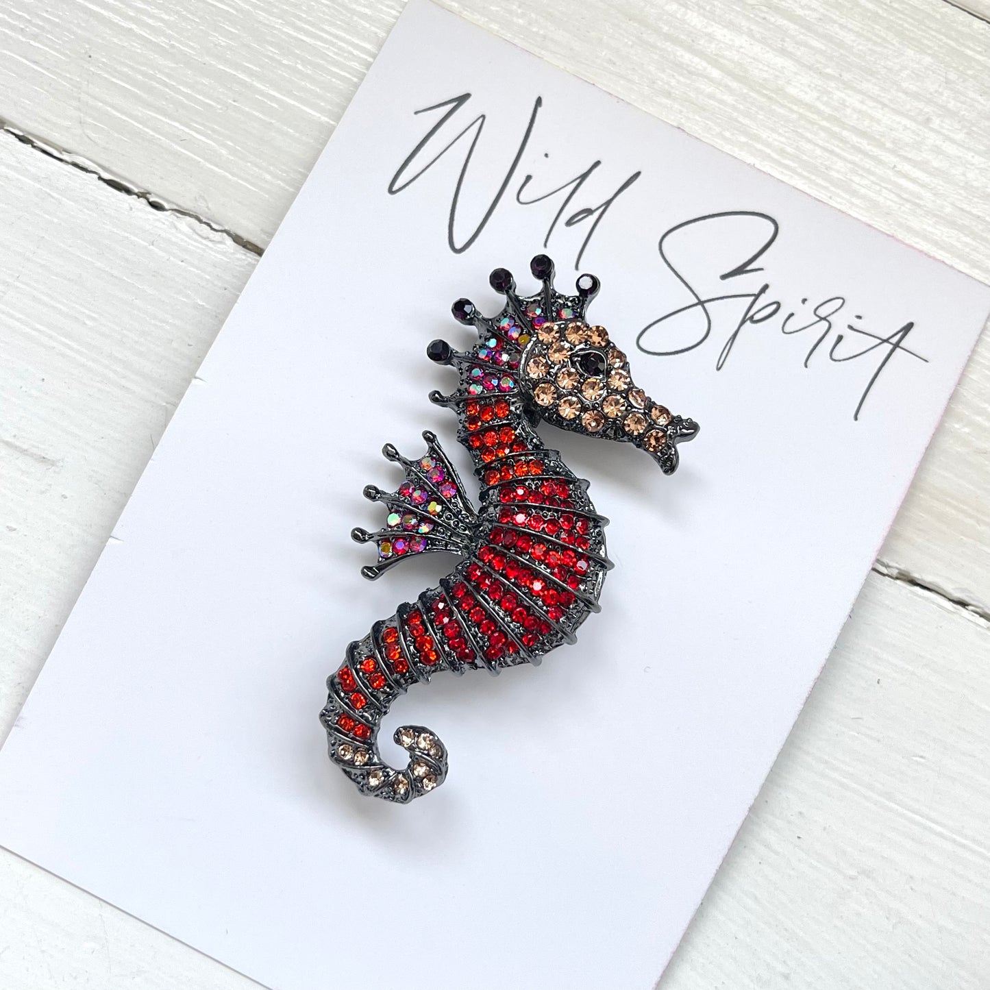 Red Seahorse Brooch