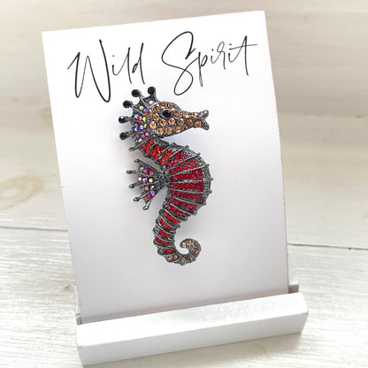 Red Seahorse Brooch