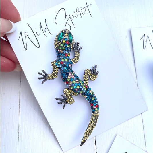 Blue & Gold Lizard Jewel Brooch