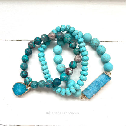 Cyan Set of 3 Natural Stone Bracelets