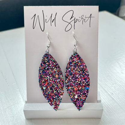 Pink Sparkle Leaf Drop Earrings