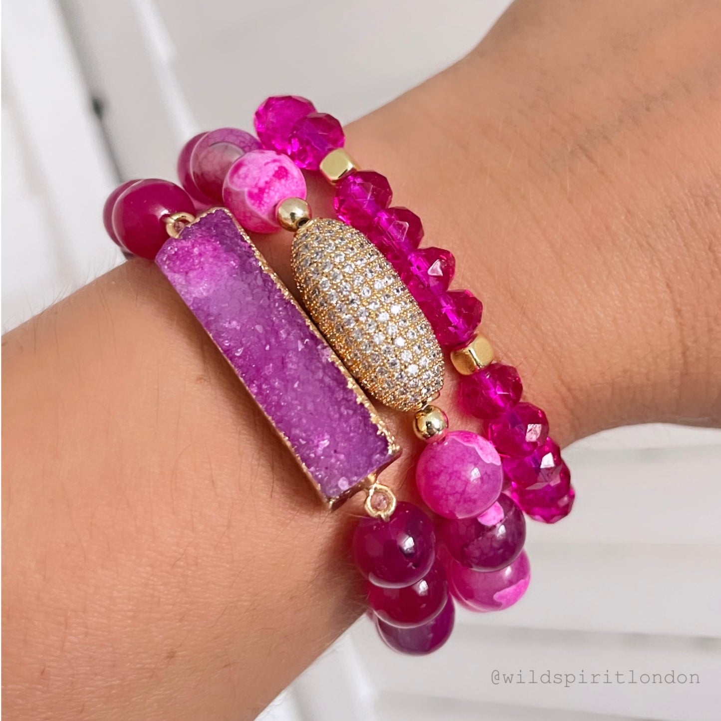 Fuchsia Bling Set of 3 Bracelets