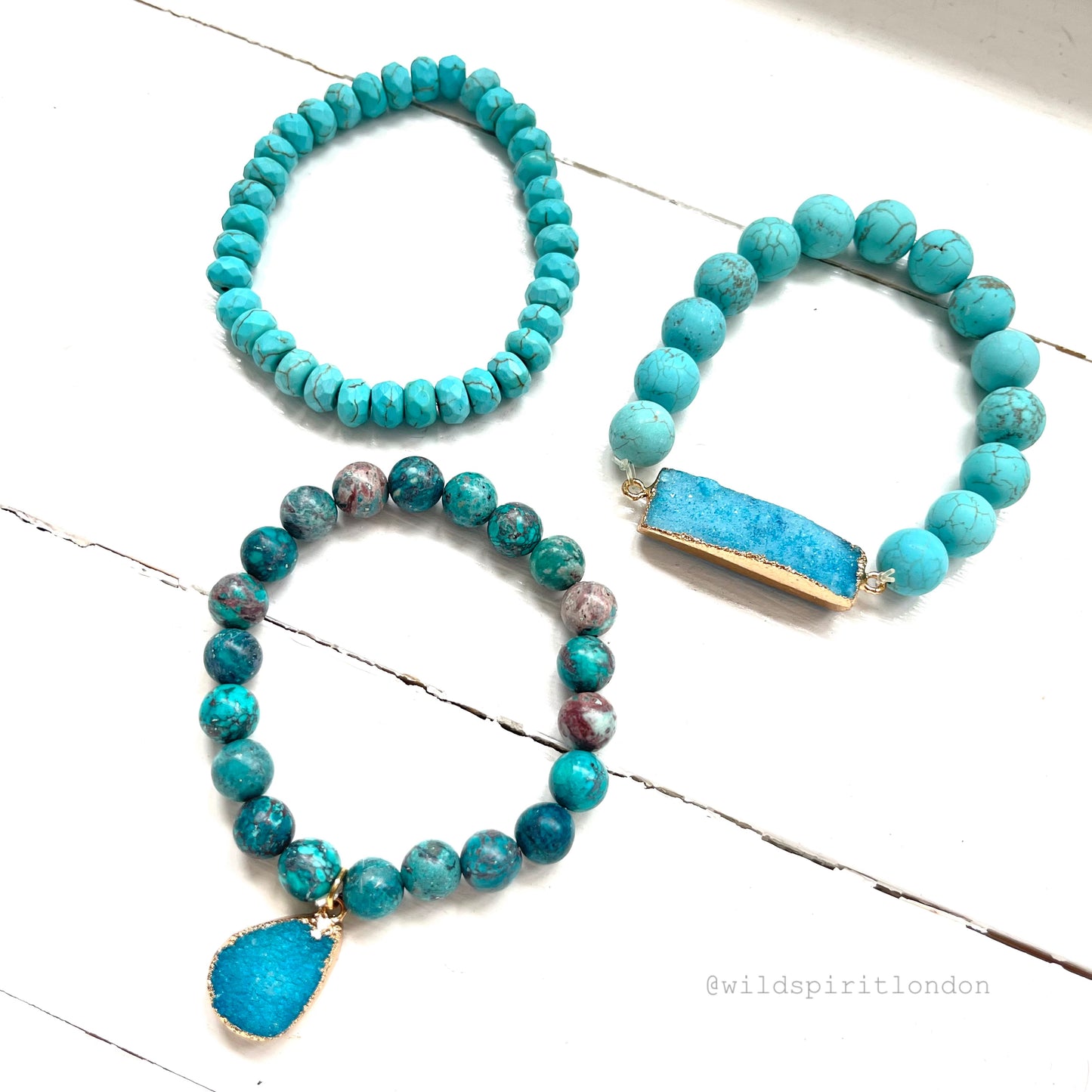 Cyan Set of 3 Natural Stone Bracelets