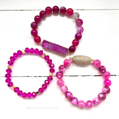 Fuchsia Bling Set of 3 Bracelets