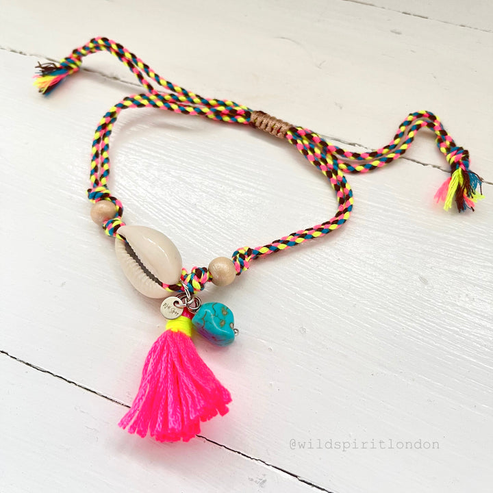 Pink Shell Woven Charm Anklet