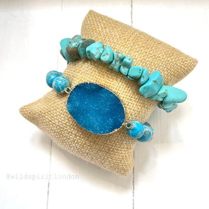 Cyan Set of 2 Natural Stone Bracelets