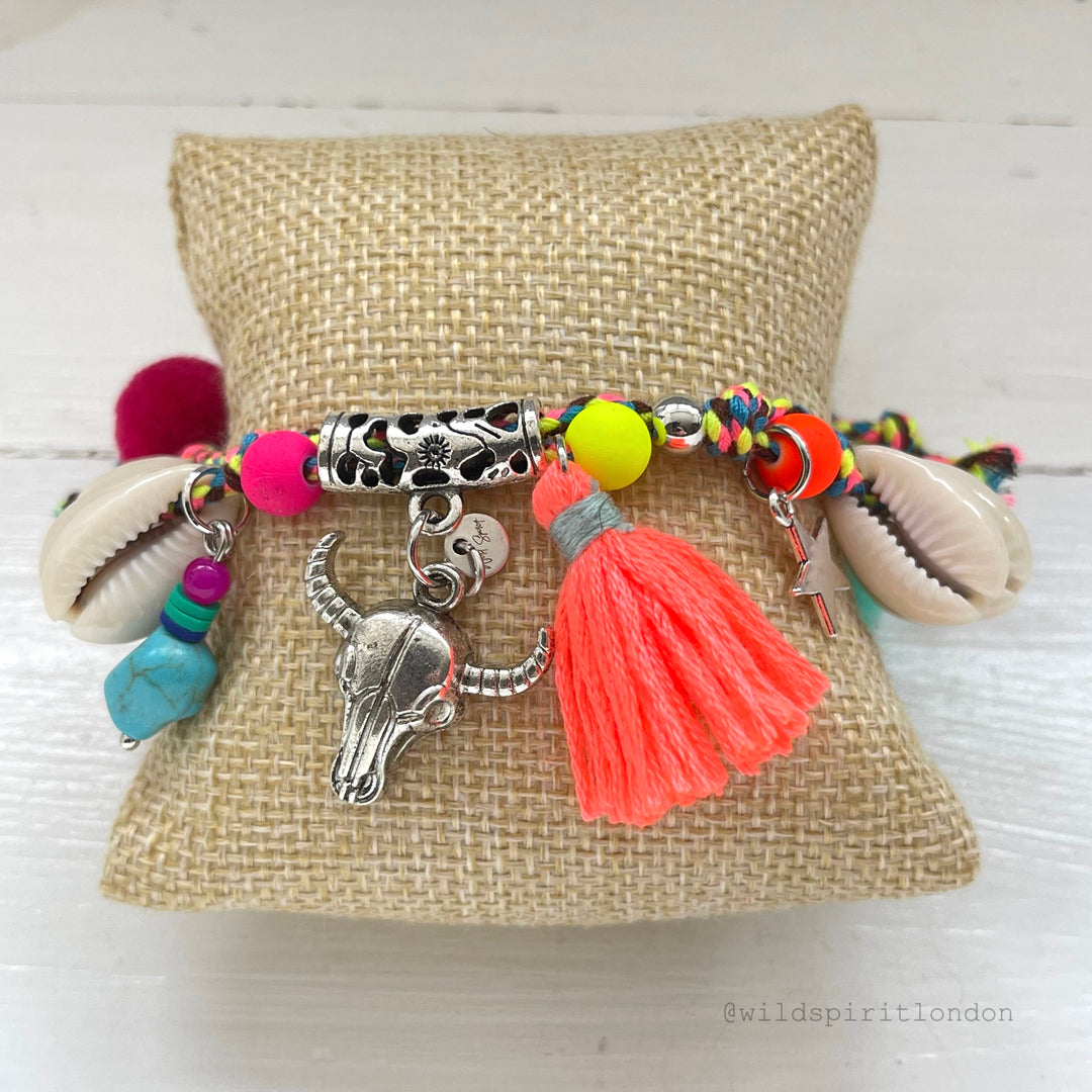 Coral Boho Charm Bracelet