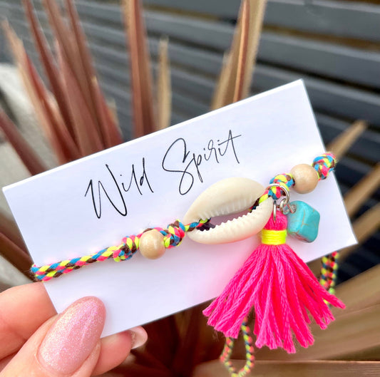 Pink Shell Woven Charm Anklet