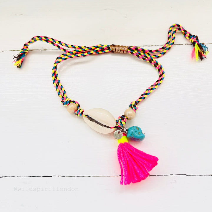 Pink Shell Woven Charm Anklet