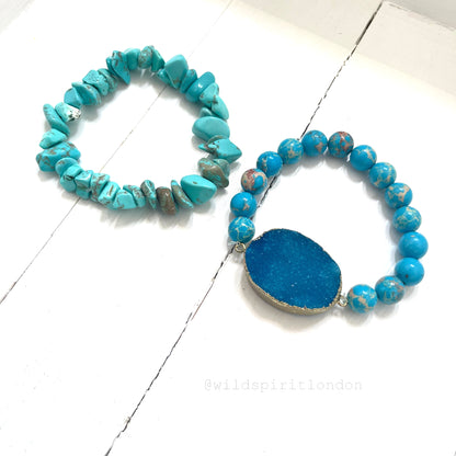 Cyan Set of 2 Natural Stone Bracelets