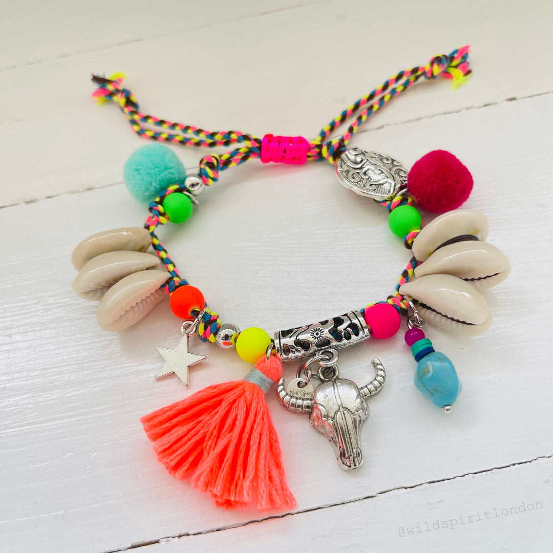 Coral Boho Charm Bracelet
