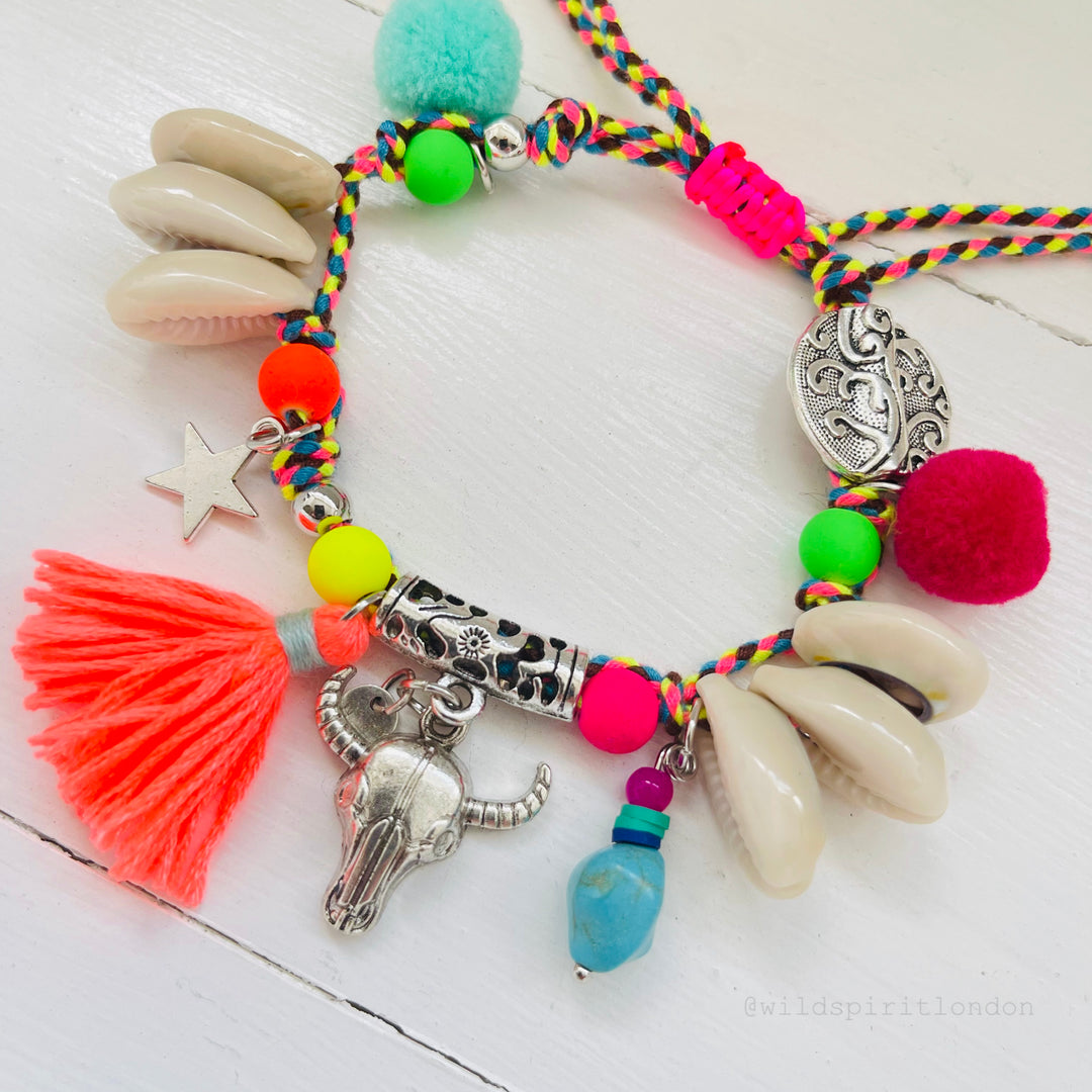 Coral Boho Charm Bracelet