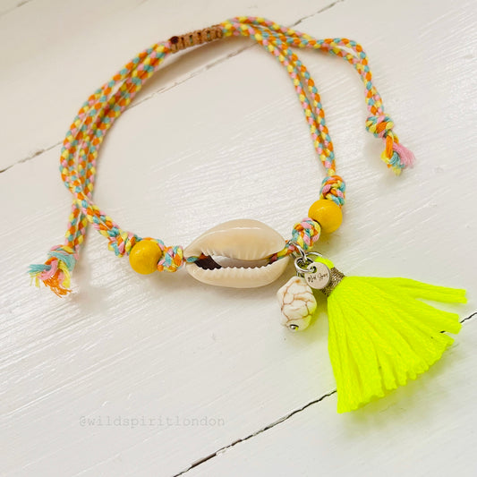 Lime Shell Woven Charm Anklet