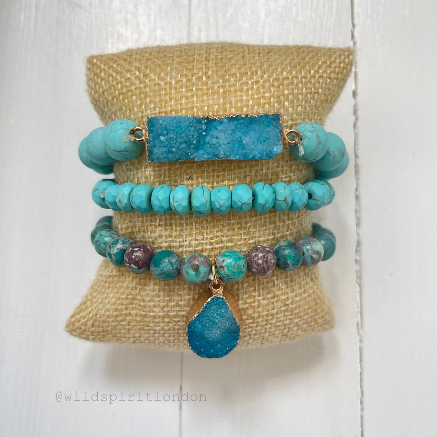 Cyan Set of 3 Natural Stone Bracelets