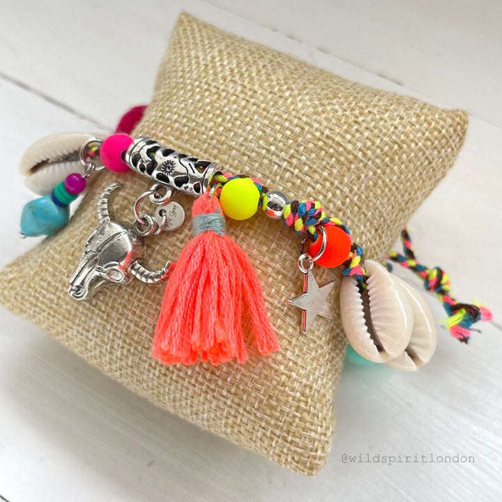 Coral Boho Charm Bracelet