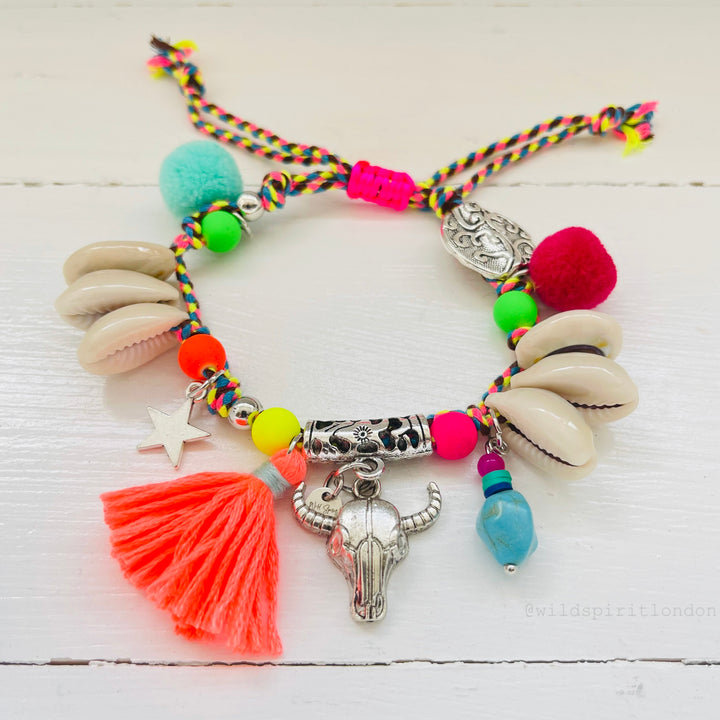 Coral Boho Charm Bracelet