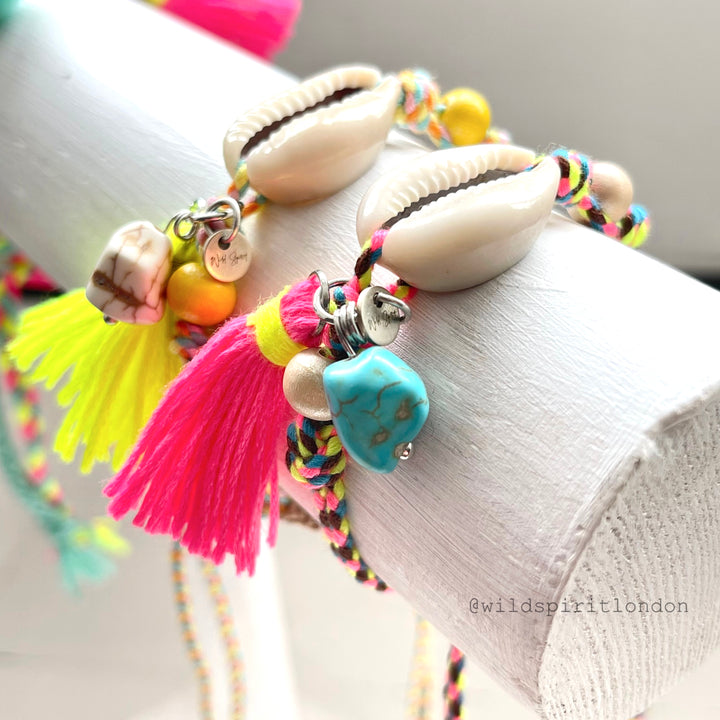 Pink Shell Woven Charm Anklet