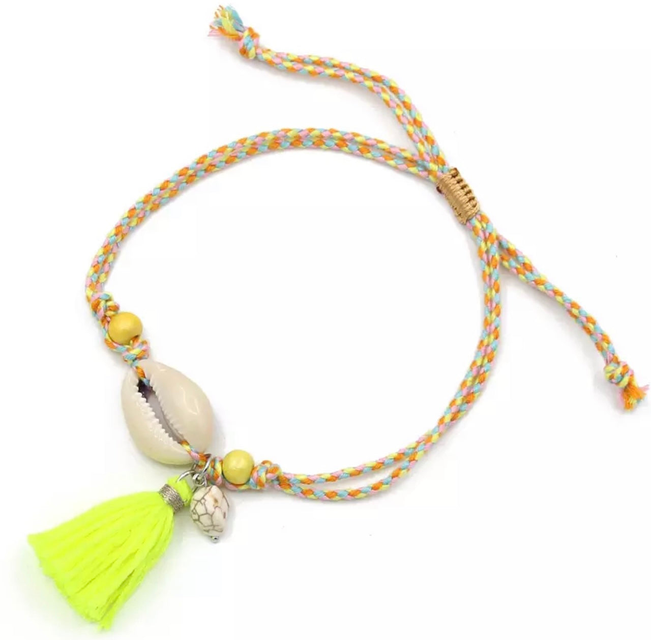 Lime Shell Woven Charm Anklet